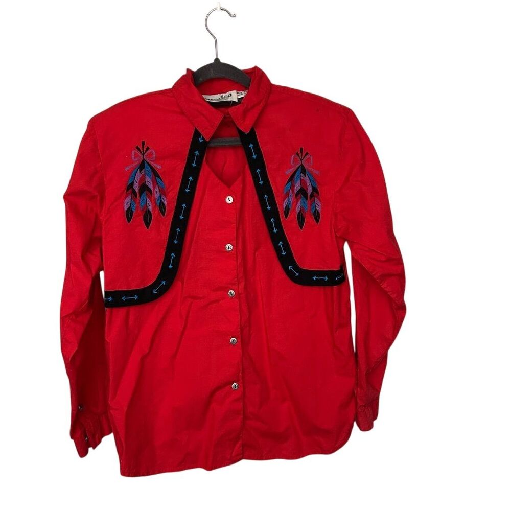 Vintage Rodeo Western Wear Women’s Red Embroidered Long Sleeve Shirt M